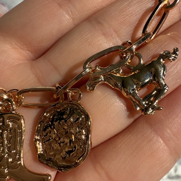 Gold Chain Western Charm Bracelet – Cowboy Boot, Hat & Pearl Charms - Picture 6 of 7